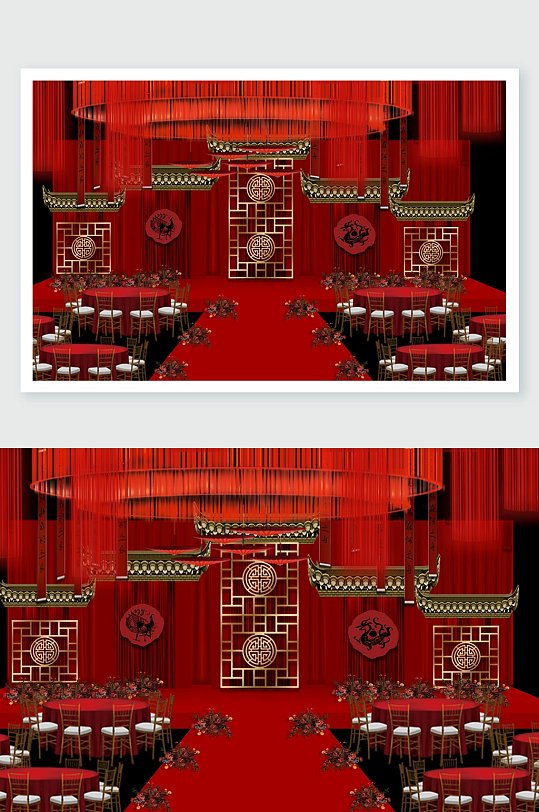 红色中式喜庆婚礼舞美-众图网