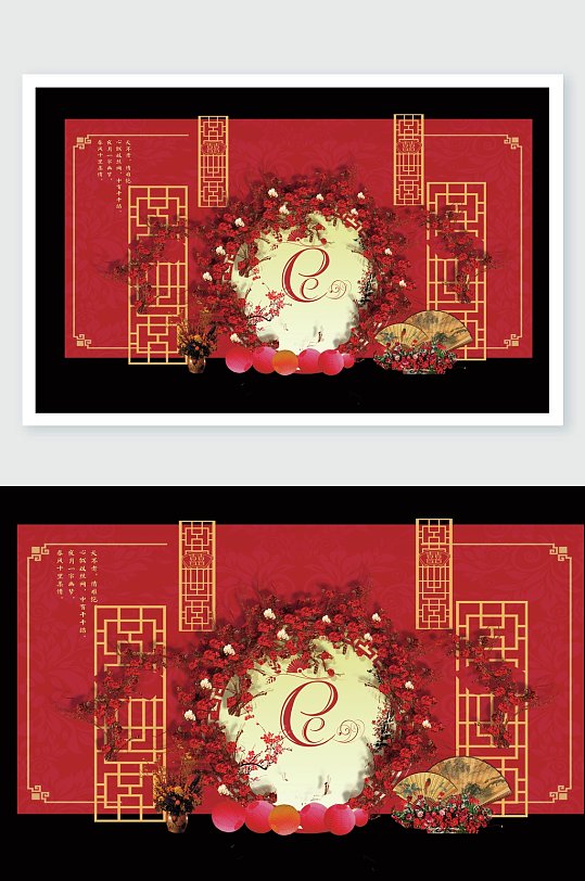 玫瑰花古风设计红色婚礼舞美-众图网