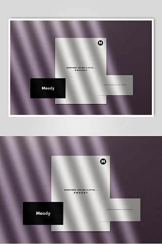 阳光纸张紫白色明信片卡片海报样机