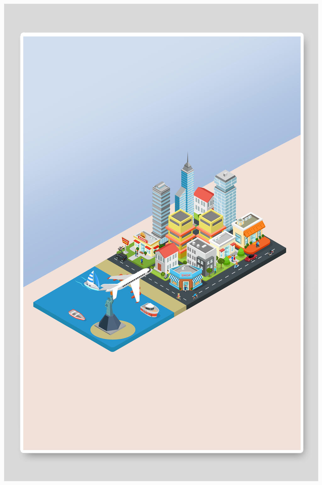 航空场景插画立体空间背景素材