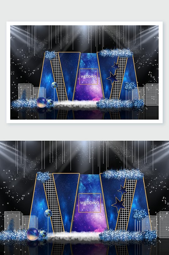 渐变蓝色婚礼舞美设计 婚礼布置-众图网