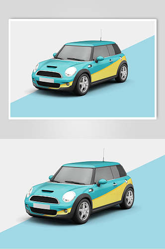蓝黄汽车创意大气车身贴纸设计样机