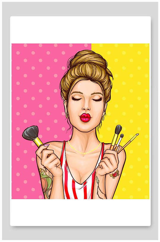 化妆品漫威波普风漫画人物矢量插画