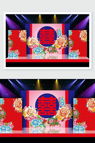 喜庆中式红色婚礼舞美效果图