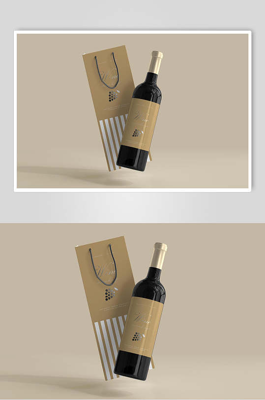 盒子悬空黄红酒瓶包装设计贴图样机