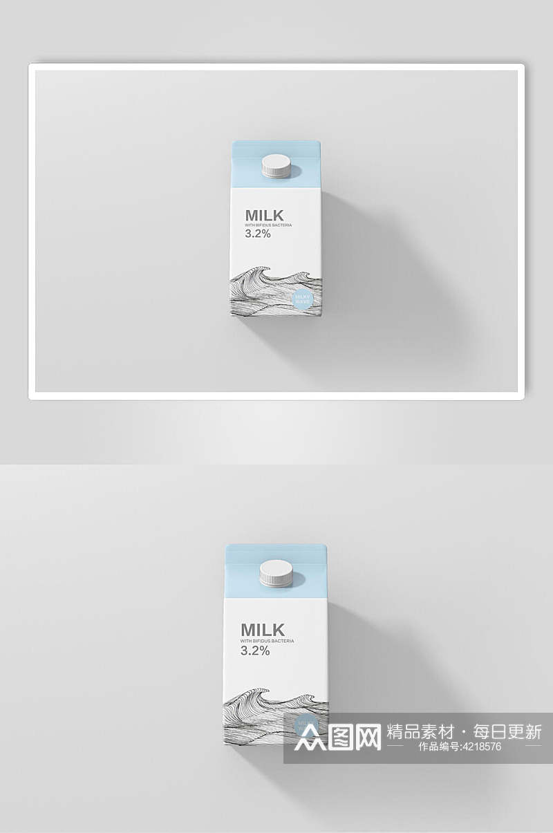 英文立体留白盒子牛奶盒包装样机素材