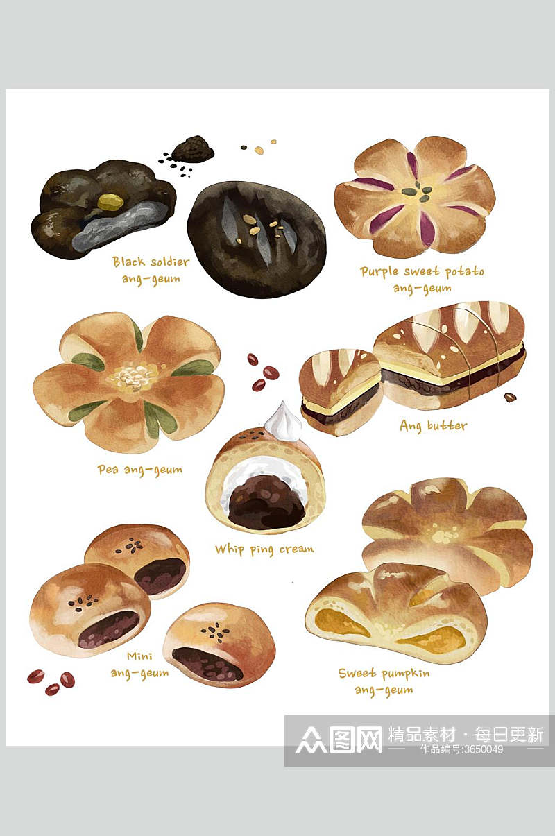 手绘食品蛋糕面包甜品插画设计素材素材
