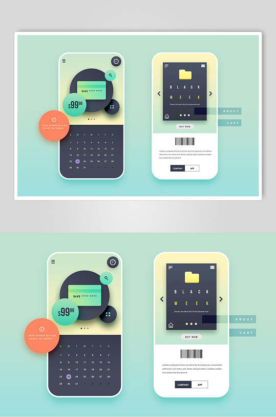 创意数字扁平化APP手机UI界面设计素材