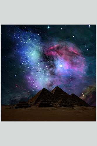 埃及金字塔狮身人面像夜景图片