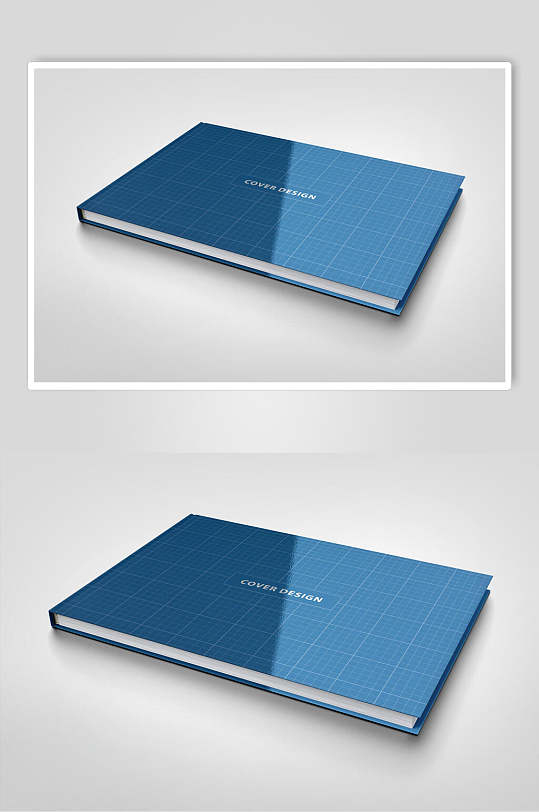 蓝色格子横版长方形翻页硬壳厚书籍样机