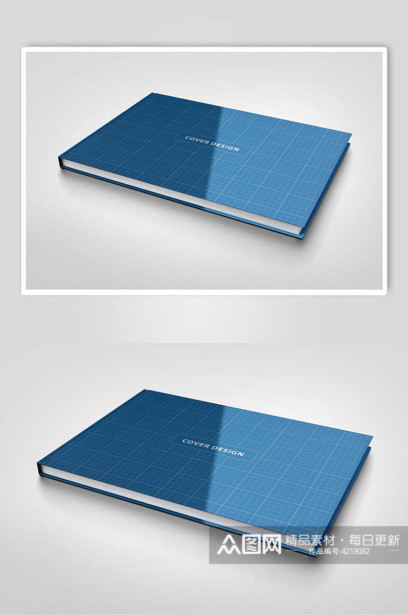 蓝色格子横版长方形翻页硬壳厚书籍样机素材