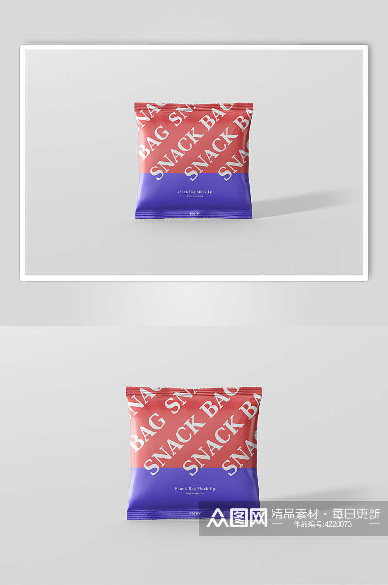 红蓝简约创意膨化食品包装袋样机素材