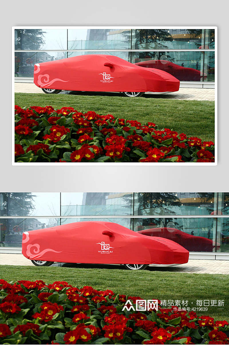 创意花朵红色车身贴纸设计样机素材