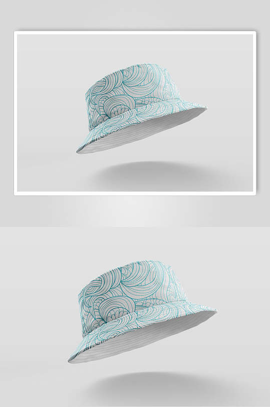 线条蓝渔夫帽子多视角智能贴图样机