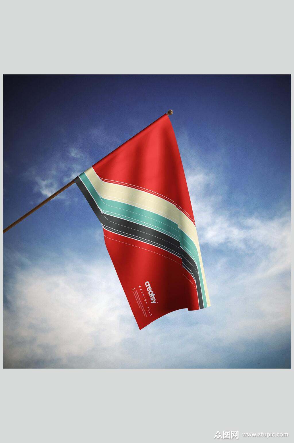 彩色简约创意蓝天白云旗帜飘扬样机素材