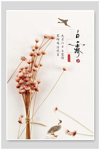 小花朵白露二十四节气海报