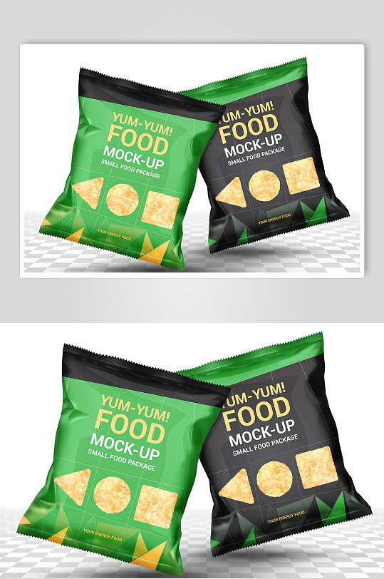袋子黑绿创意膨化食品包装袋样机