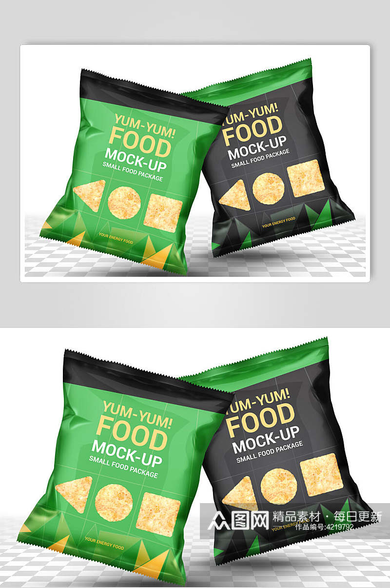 袋子黑绿创意膨化食品包装袋样机素材