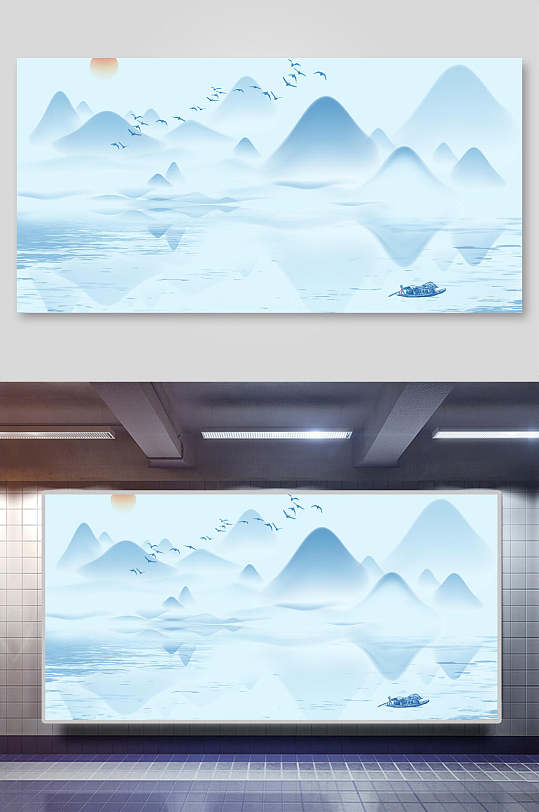 燕子水墨山水画背景-众图网