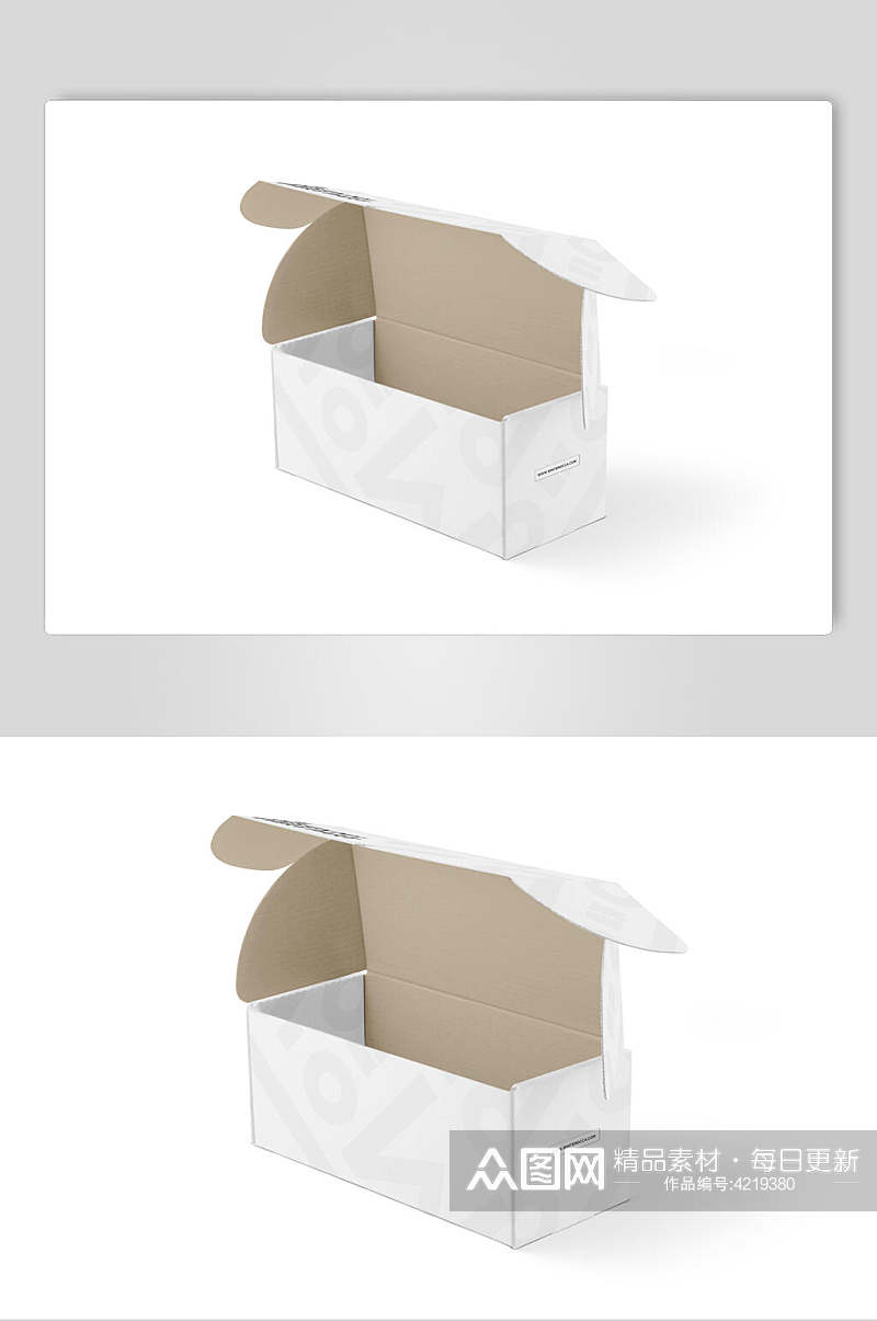 打开白色瓦楞纸包飞机盒外包装样机素材