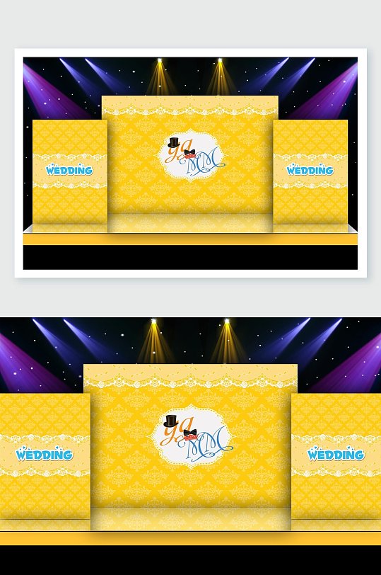 浪漫金色婚礼舞美效果图-众图网