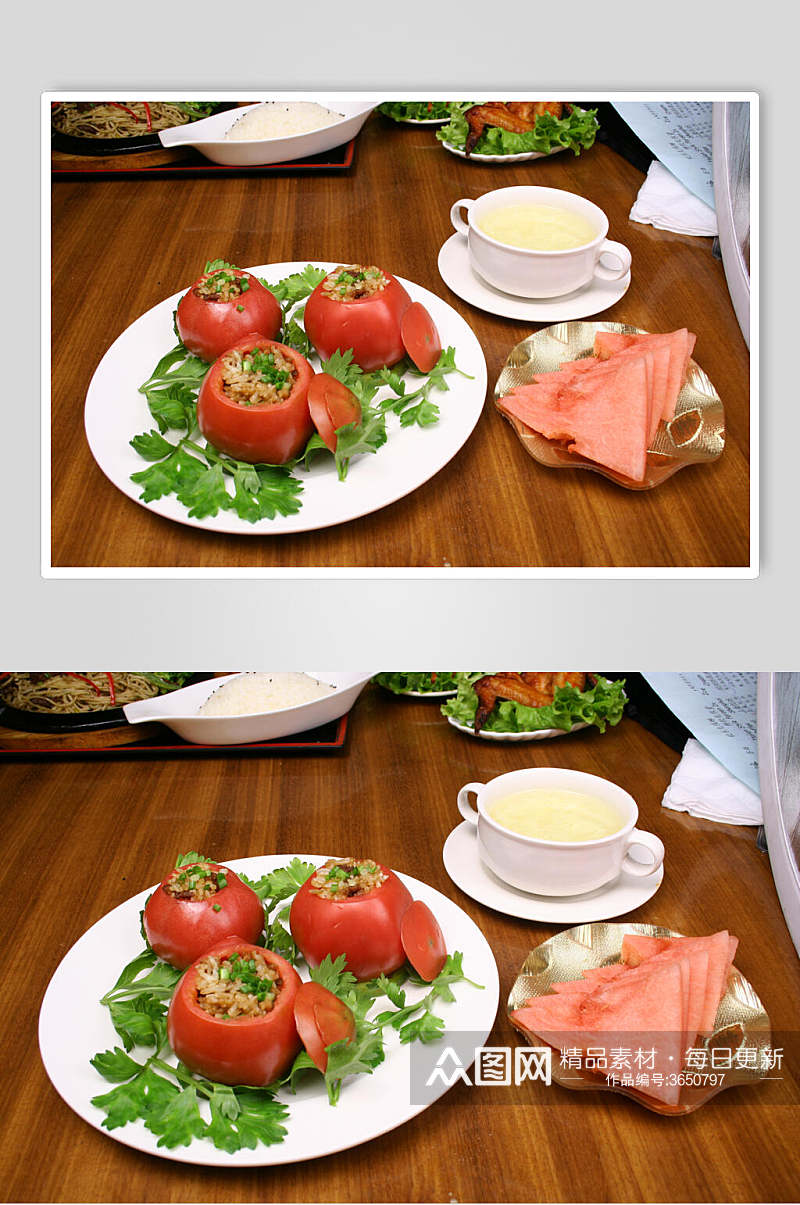 西红柿鲜肉丸子烧烤类食物照片素材
