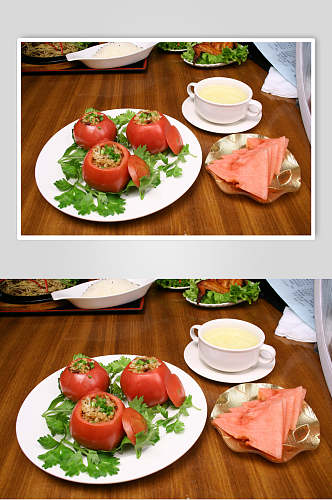 西红柿鲜肉丸子烧烤类食物照片