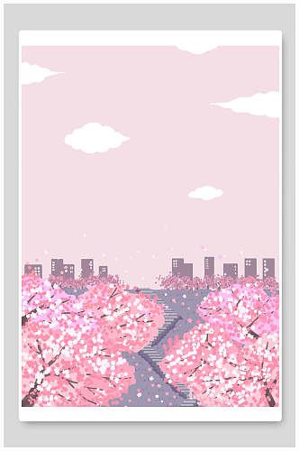 桃花粉色风景插画