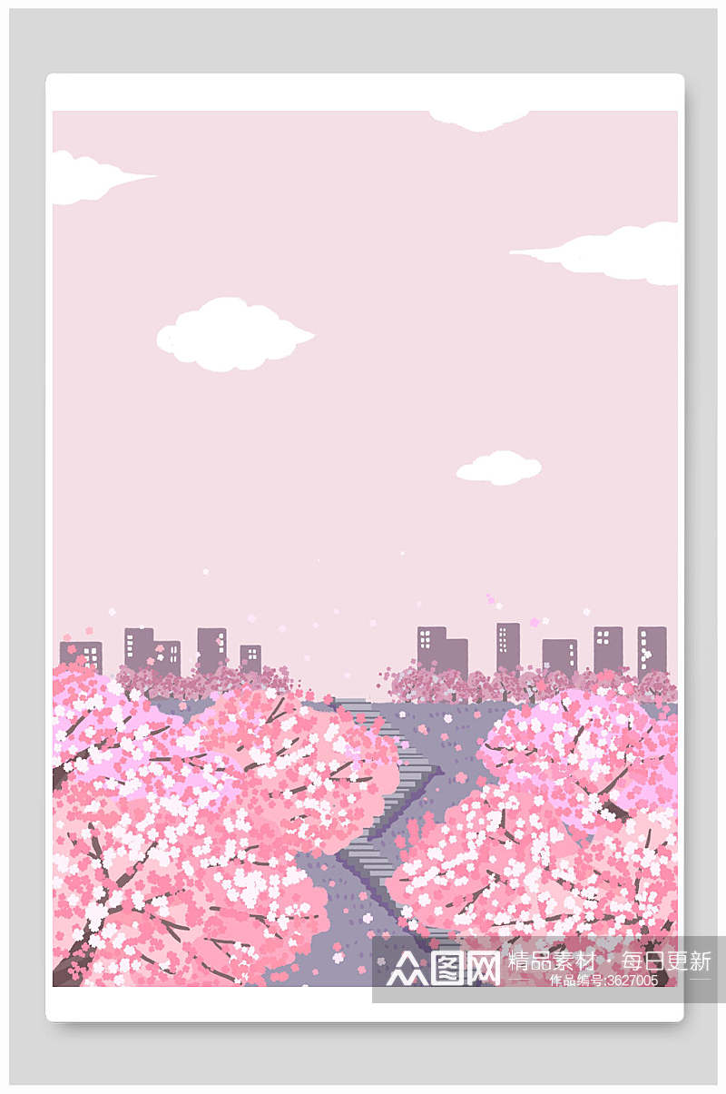 桃花粉色风景插画素材