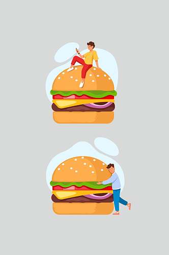 卡通汉堡美食送餐矢量素材