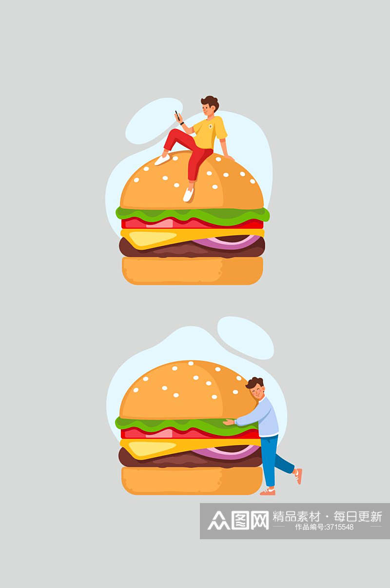 卡通汉堡美食送餐矢量素材素材