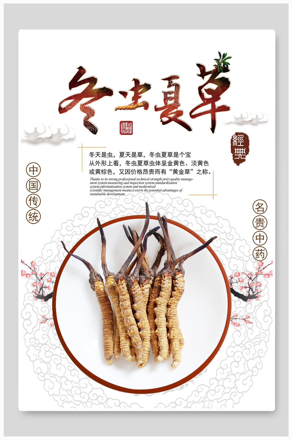 名贵中药冬虫夏草食材促销海报素材