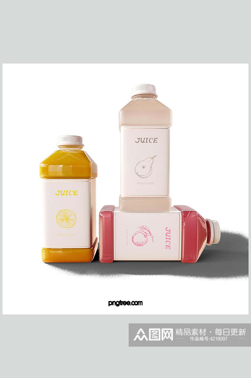 瓶子方形简约果汁饮品贴纸包装样机素材