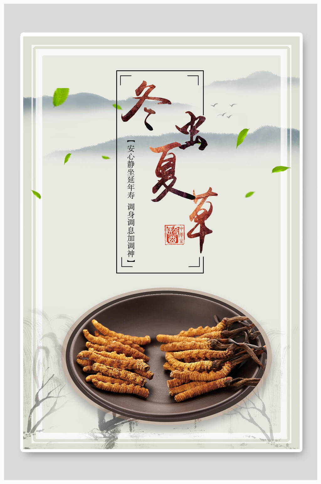 冬虫夏草食材促销海报素材
