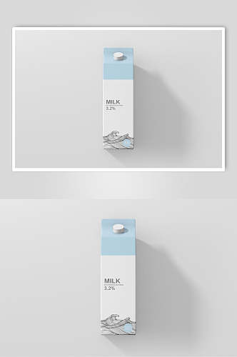 盒子蓝白创意大气牛奶盒包装样机