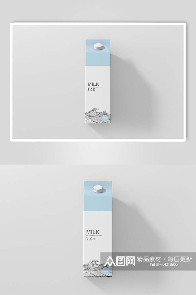 盒子蓝白创意大气牛奶盒包装样机素材