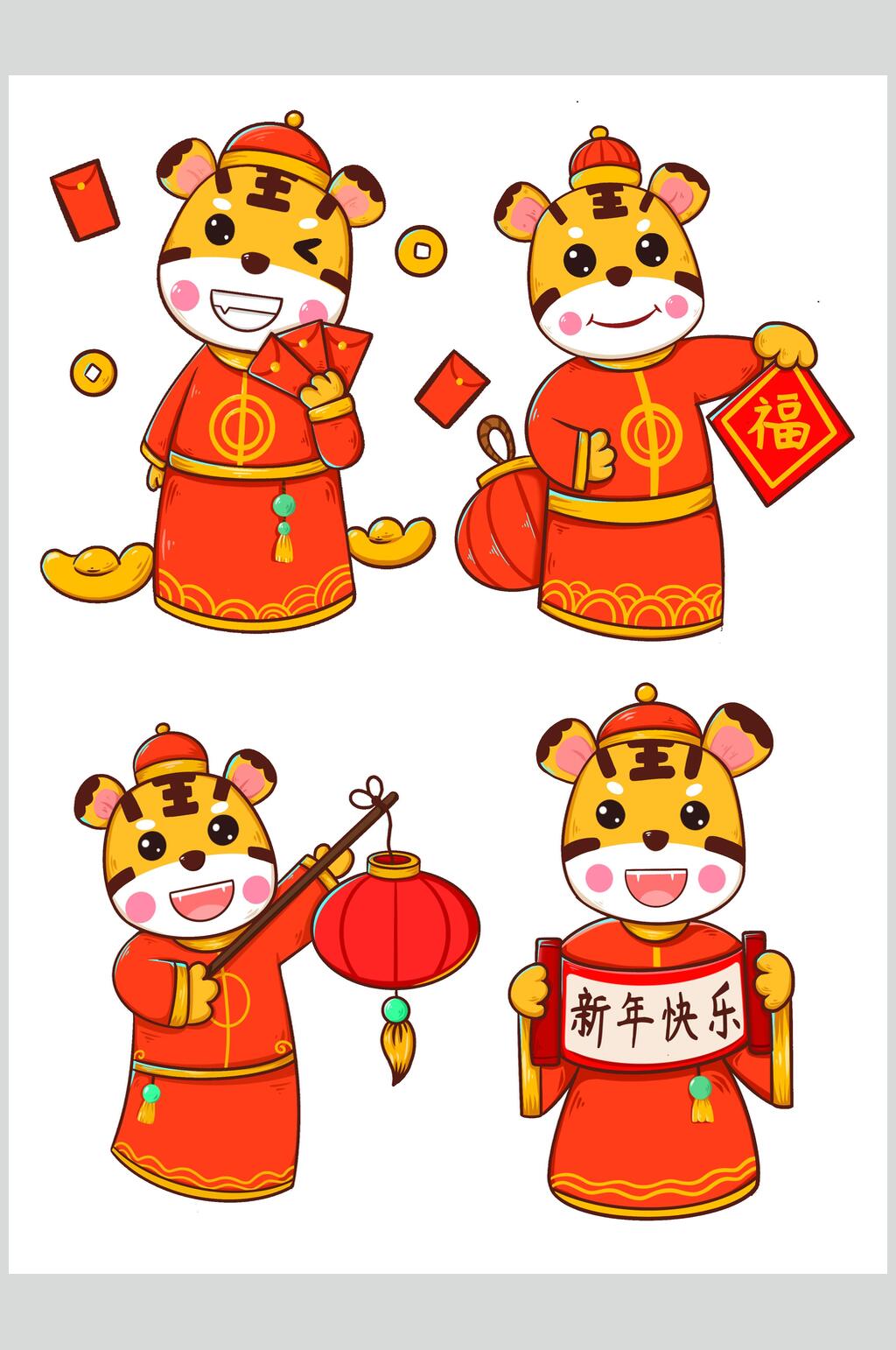 红色卡通虎年新年素材素材
