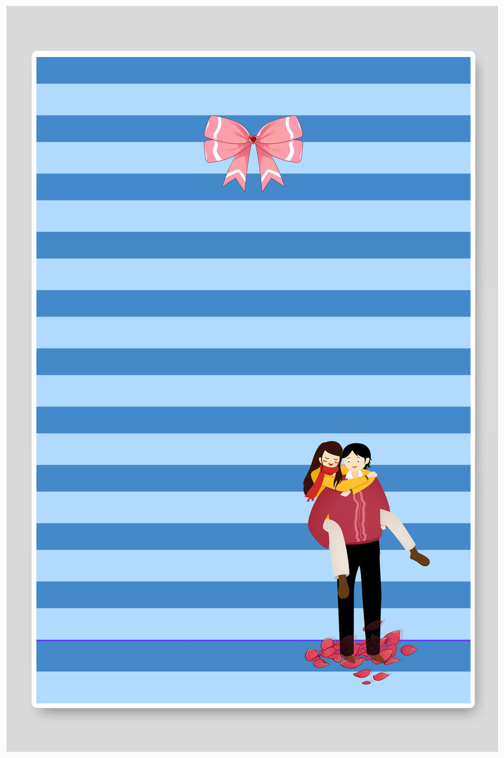 线条蓝色花瓣蝴蝶结情人节信纸海报背景