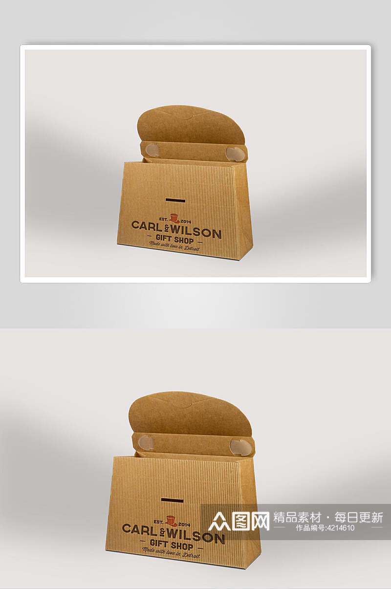 英文黄包装盒纸盒手提袋购物袋样机素材
