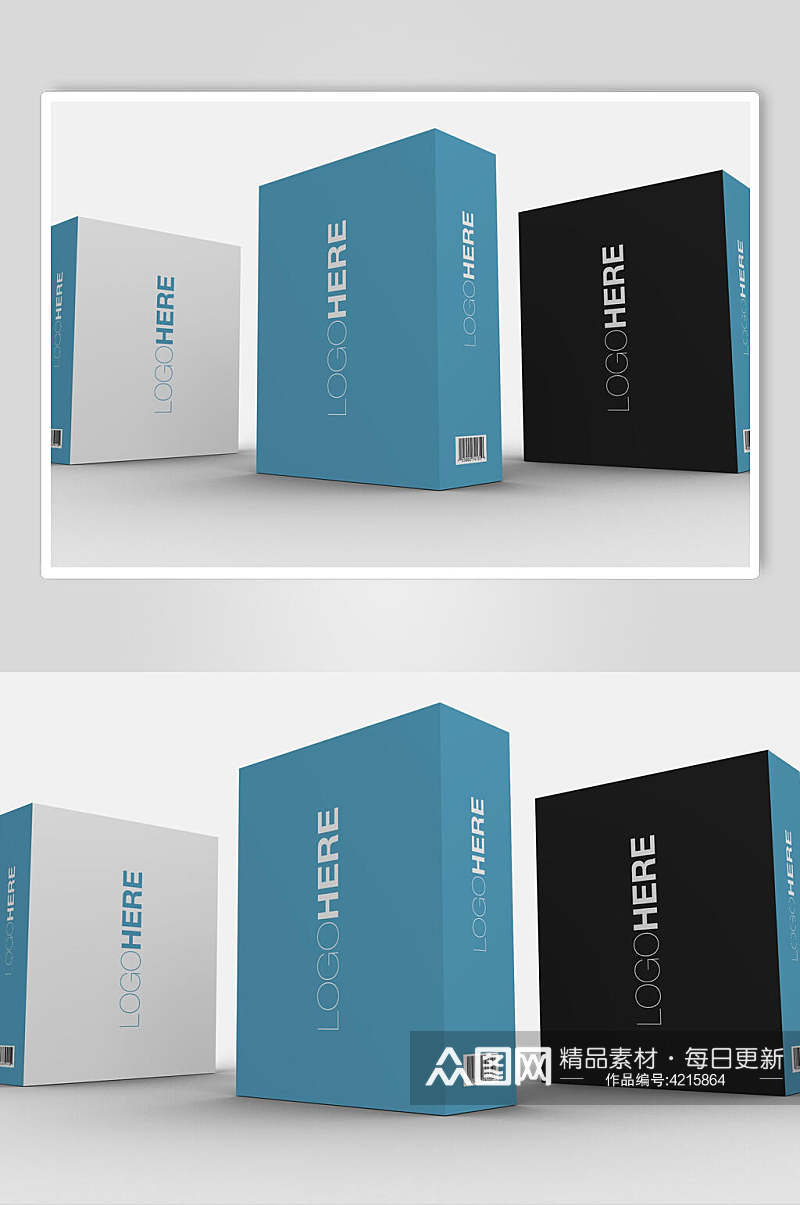 盒子蓝黑英文品牌包装设计展示样机素材
