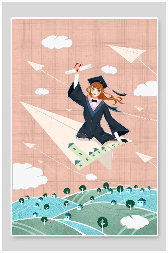 时尚黄蓝创意高端手绘毕业季学生插画