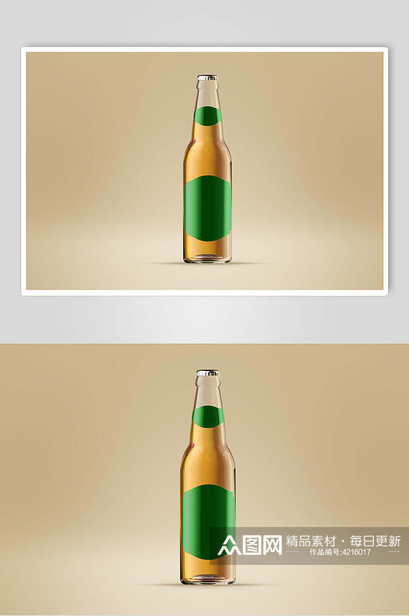 液体贴纸浅黄色啤酒玻璃瓶样机素材