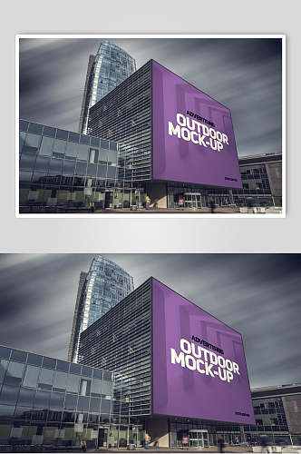紫色英文广告背景墙海报展示场景样机