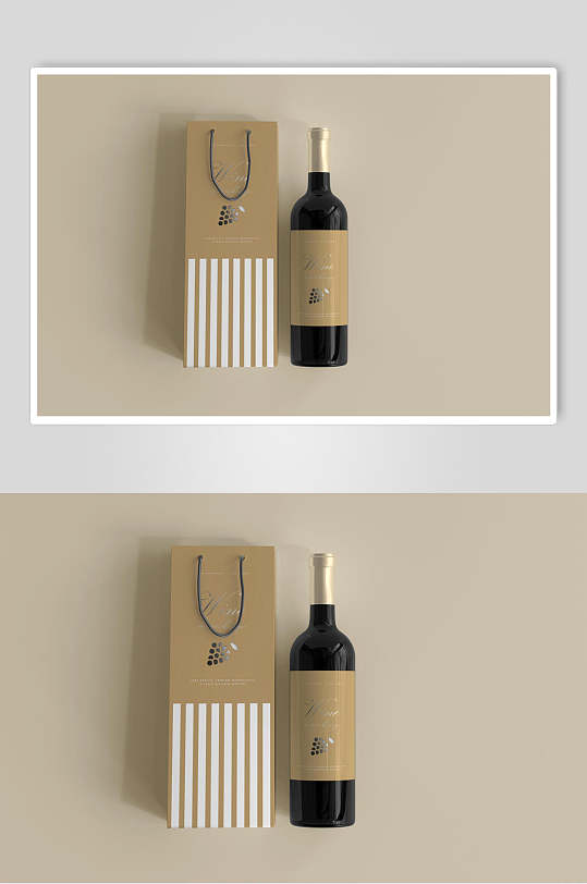 创意手提袋红酒瓶包装设计贴图样机