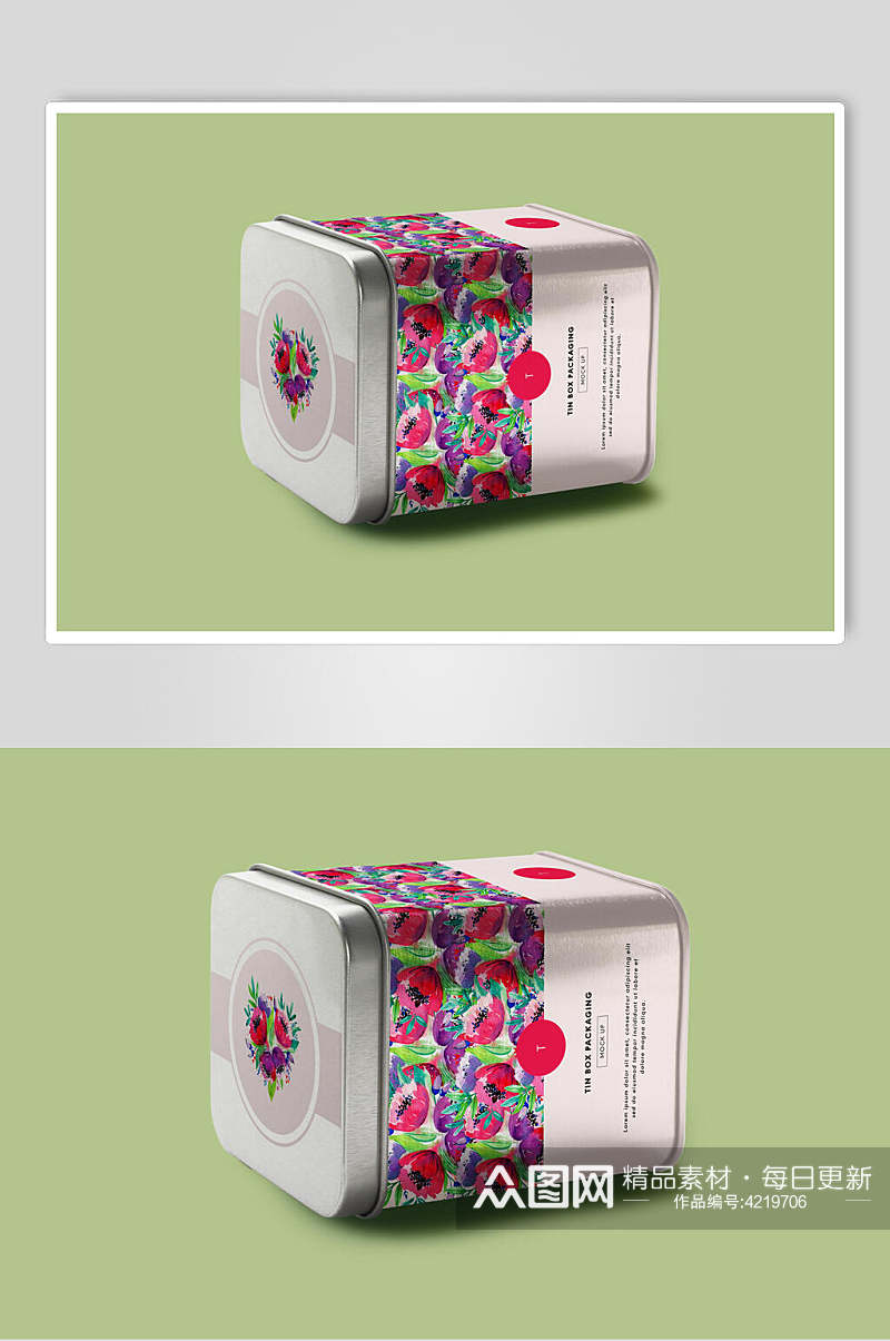 方形花朵创意大气茶叶包装贴图样机素材
