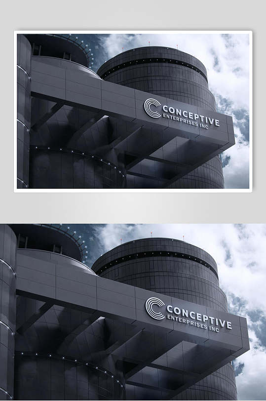 图标现代企业大楼建筑外墙招牌样机-众图网