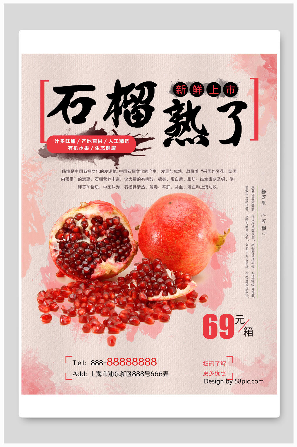 创意新鲜上市石榴促销海报素材