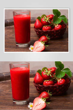 草莓鲜榨水果汁摄影图片
