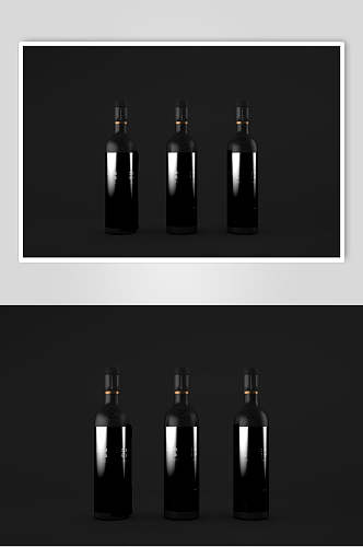 反光创意黑红酒果酒玻璃瓶贴图包装