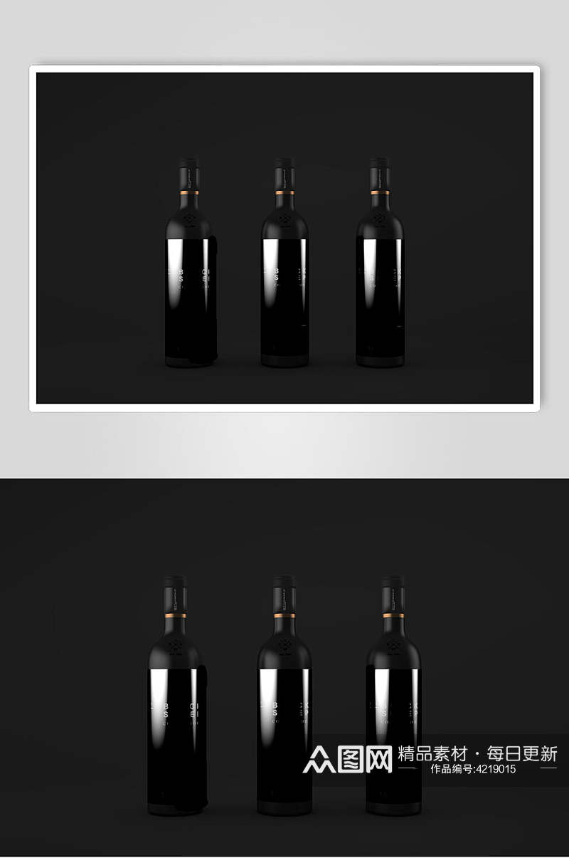 反光创意黑红酒果酒玻璃瓶贴图包装素材